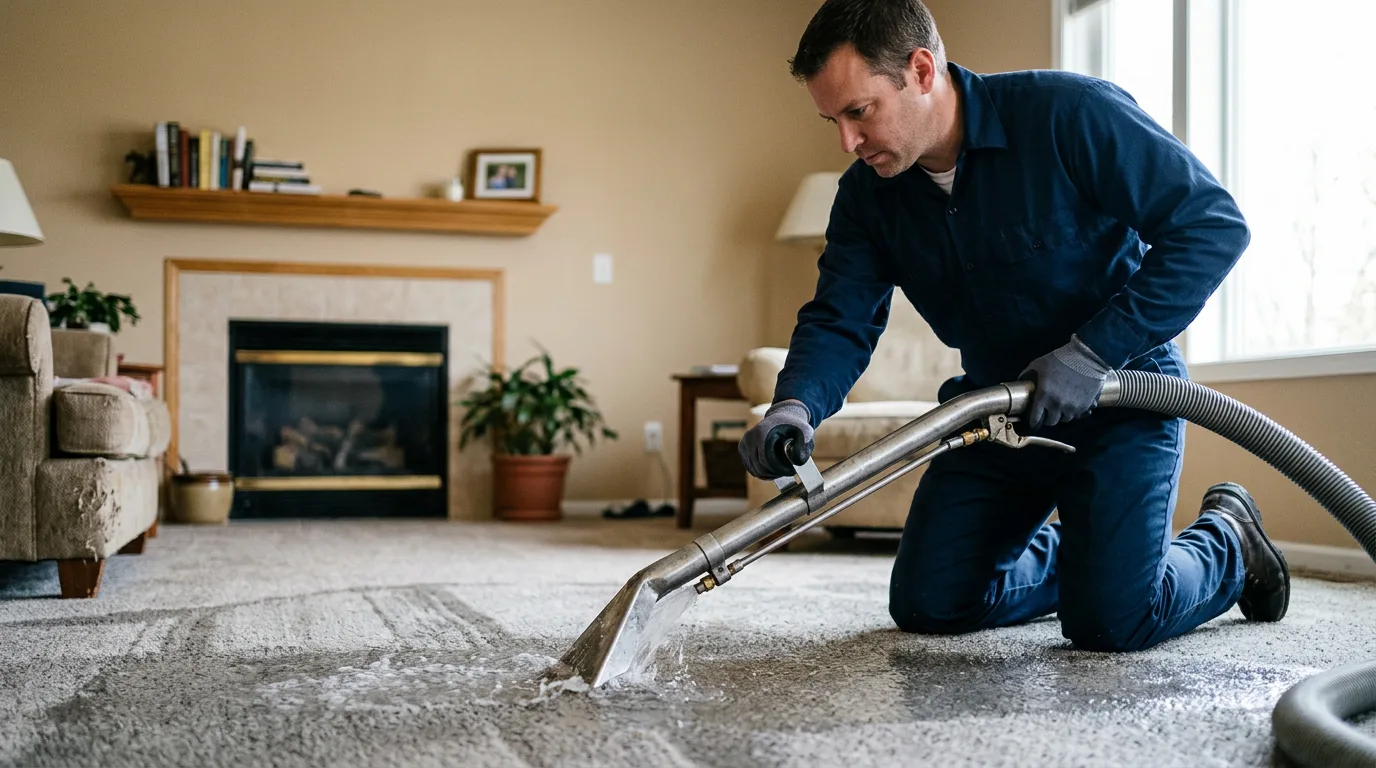Water damage restoration technician working near Thorndike, MA
